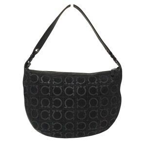 Authentic Salvatore Ferragamo Black Patterned Hobo Bag
